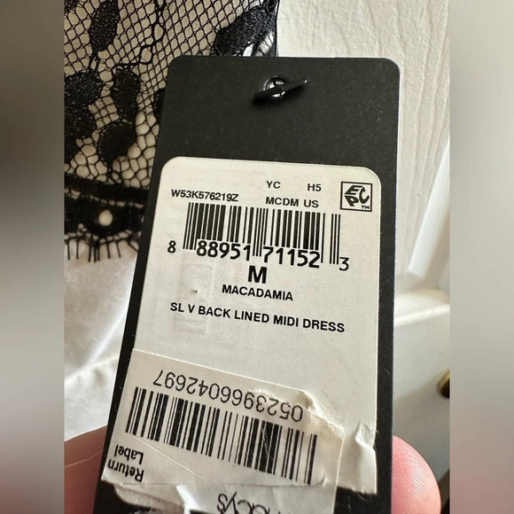 NWT! GUESS White MIDI Dress Black Elegant Dainty Eyelash Lace V Back Lined MED - Picture 4 of 15